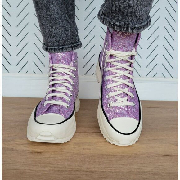 ⭐Converse Run Star Hike Platform 7.5 Women Shoes Sneaker Purple Glitter A10096C⭐ - Picture 4 of 12